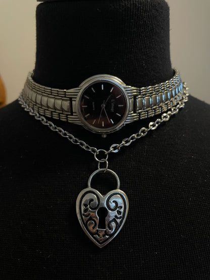 Heart Lock Watch Choker
