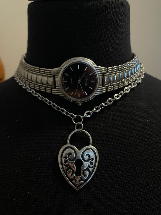 Heart Lock Watch Choker